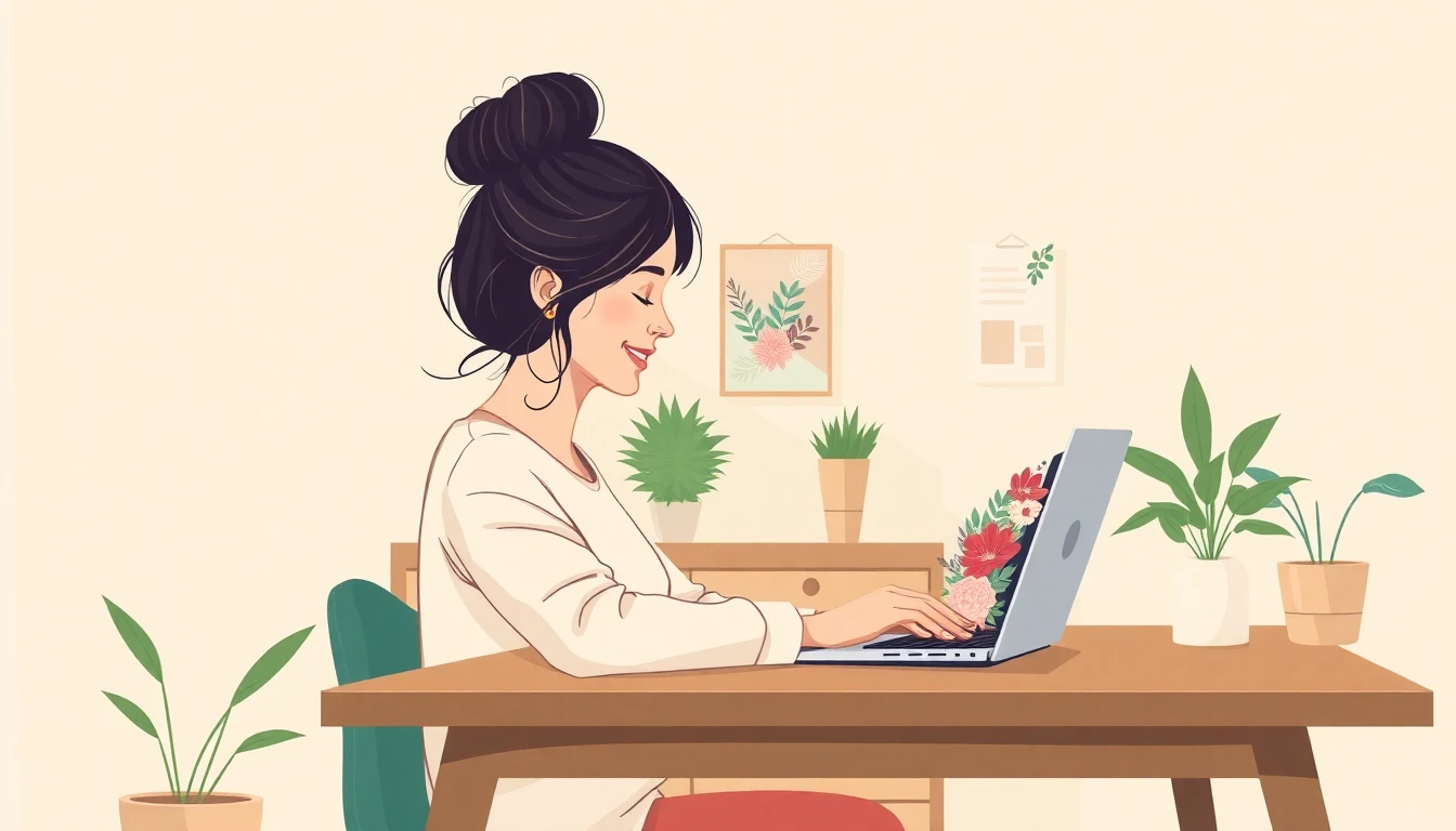 Maman créative utilisant l'IA pour générer des images sur son ordinateur